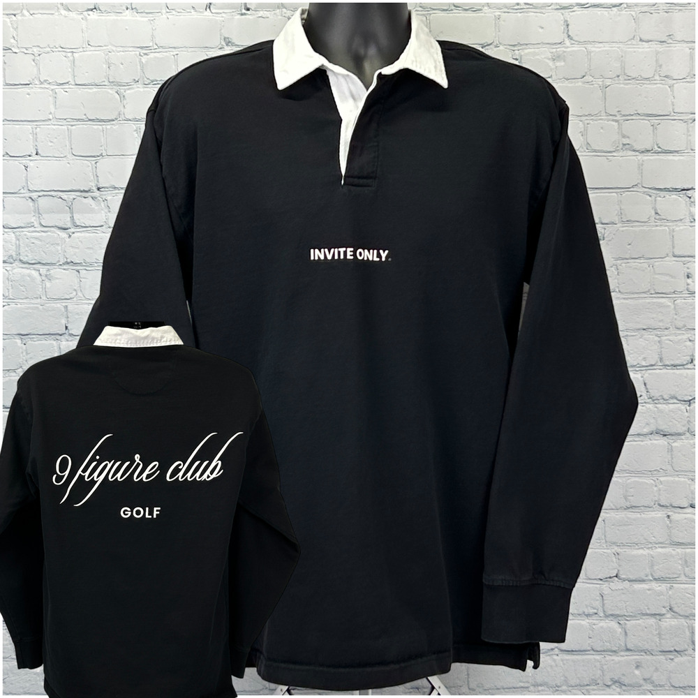 9 Figure Golf Club Invite Only Rugby Polo Shirt Golfer Ascolour Black L Large